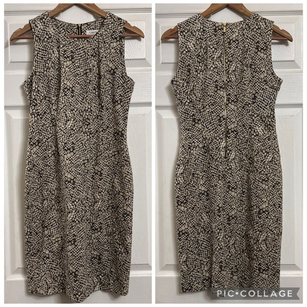 Calvin Klein Sheath Dress Womens Size 4 Sleeveless Print Stretch Career Office